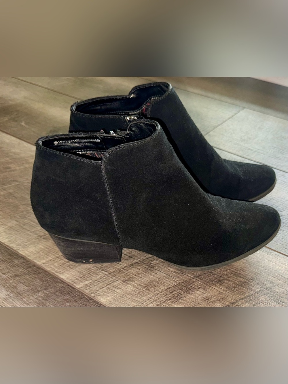 Blondo Black Suede Ankle Booties with Low Block Heel